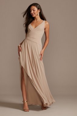 Tank Georgette Cascade Bridesmaid Dress with Slit F20225