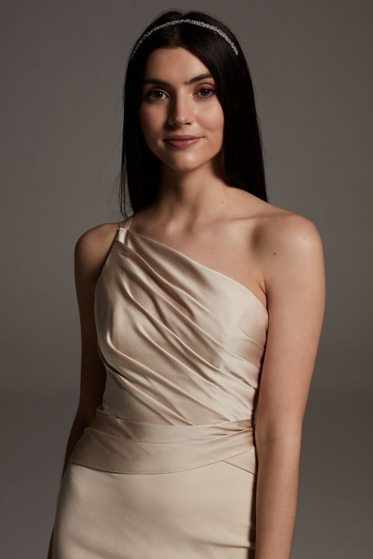 Crepe Bridesmaid Dress with Swags and Slit VW360550