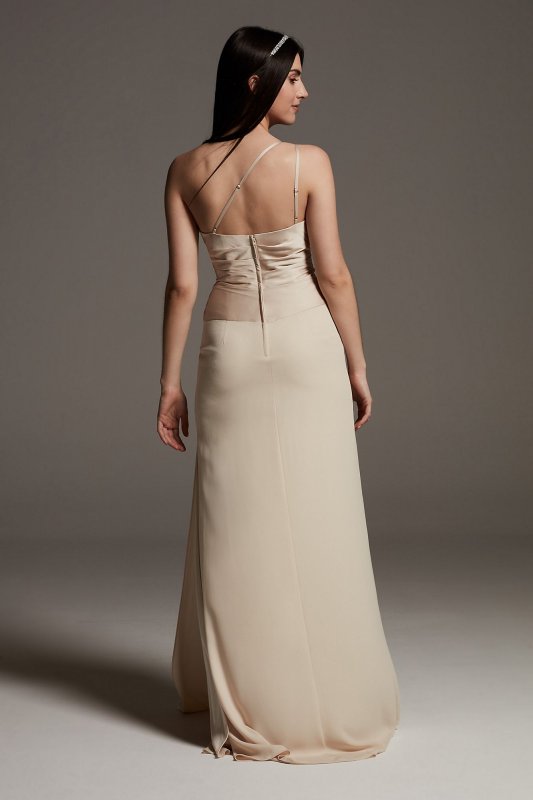Crepe Bridesmaid Dress with Swags and Slit VW360550