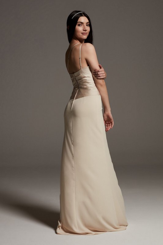 Crepe Bridesmaid Dress with Swags and Slit VW360550