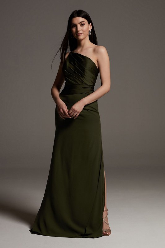 Crepe Bridesmaid Dress with Swags and Slit VW360550