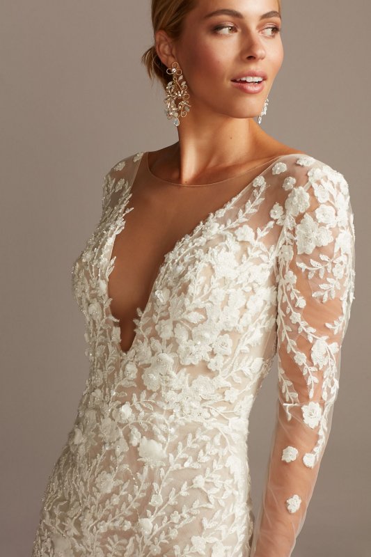 Floral Illusion Tall Bodysuit Wedding Dress 4XLSWG851