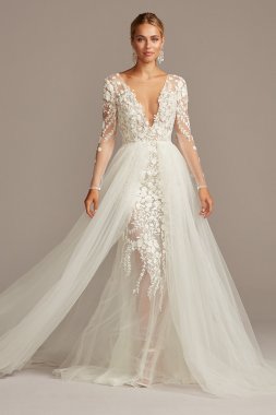 Floral Illusion Tall Bodysuit Wedding Dress 4XLSWG851