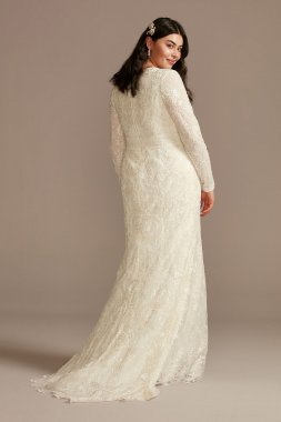 Sequined Plus Size Wedding Dress with Scallop Hem 8MS251236