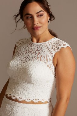 Button Back Lace Plus Size Wedding Separates Top 9DS150848