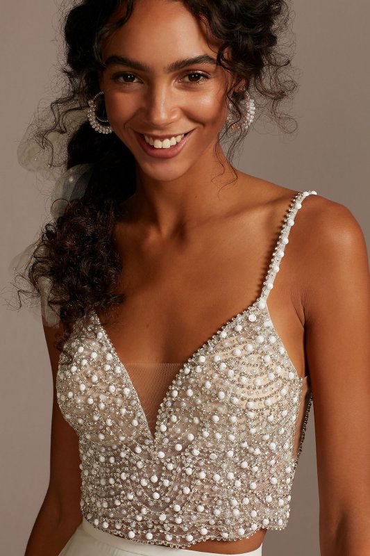 Embellished Spaghetti Strap Wedding Separates Top DS150791