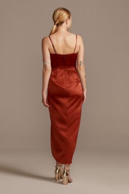 Pleated Bodice Spaghetti Strap Satin Tulip Dress DS270104