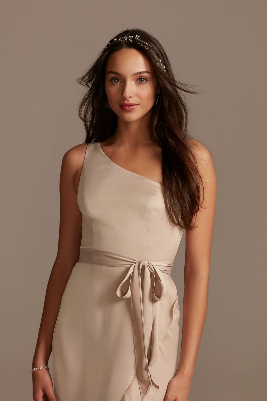 One Shoulder Crepe Satin Ruffle Bridesmaid Dress F20207
