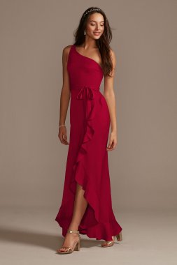 One Shoulder Crepe Satin Ruffle Bridesmaid Dress F20207