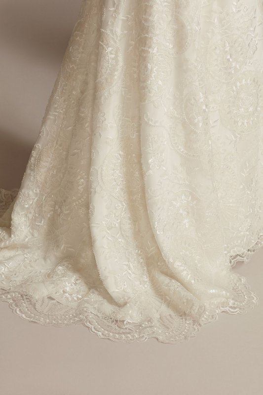 Sequin Embellished Wedding Dress with Scallop Hem MS251236
