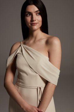 Crepe Bridesmaid Dress with Swags and Slit VW360539