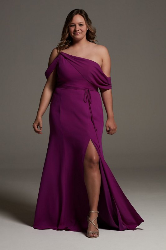 Crepe Bridesmaid Dress with Swags and Slit VW360539