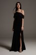 Crepe Bridesmaid Dress with Swags and Slit VW360539