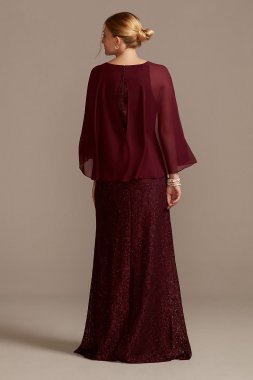 Glitter Lace Sheath Dress with Cape Sleeves WBM2132