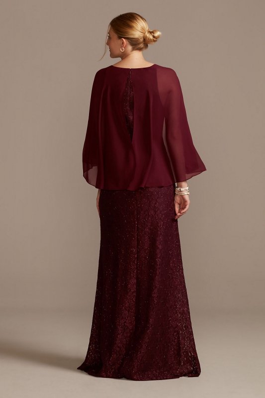 Glitter Lace Sheath Dress with Cape Sleeves WBM2132
