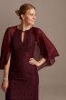 Glitter Lace Sheath Dress with Cape Sleeves WBM2132