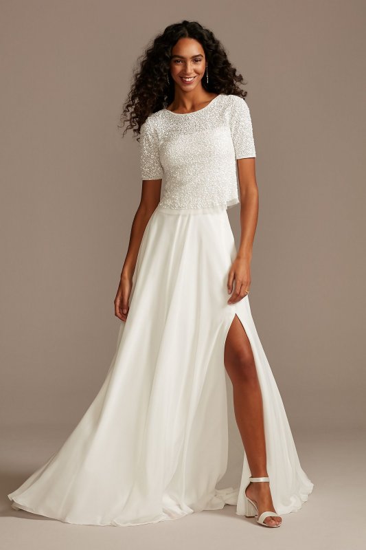 Sequin Beaded Illusion Wedding Separates Top WGIN0856