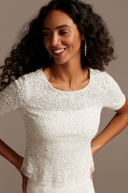 Sequin Beaded Illusion Wedding Separates Top WGIN0856