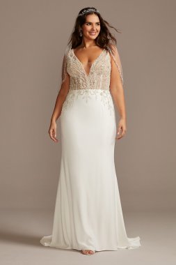 Sheer Plunge Beaded Corset Tall Plus Wedding Dress 4XL9SWG865