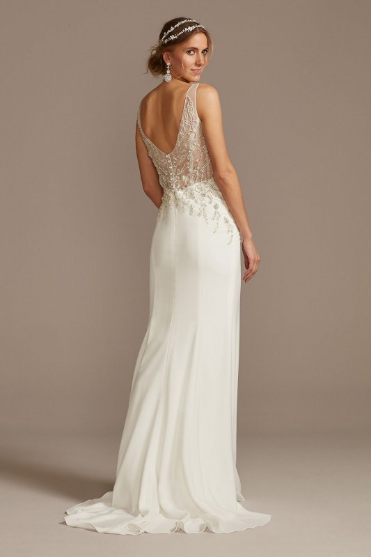 Sheer Plunge Beaded Corset Tall Wedding Dress 4XLSWG865