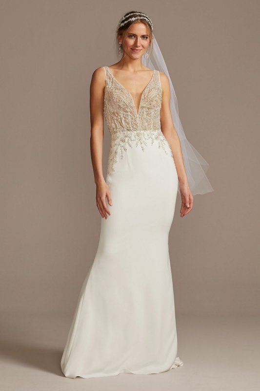 Sheer Plunge Beaded Corset Tall Wedding Dress 4XLSWG865