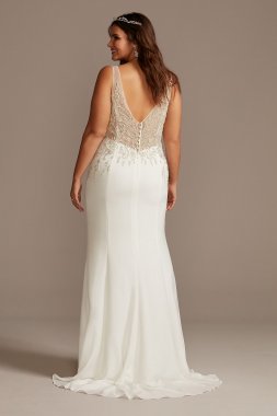 Sheer Plunge Beaded Corset Plus Size Wedding Dress 9SWG865