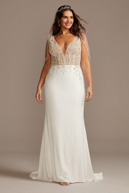 Sheer Plunge Beaded Corset Plus Size Wedding Dress 9SWG865