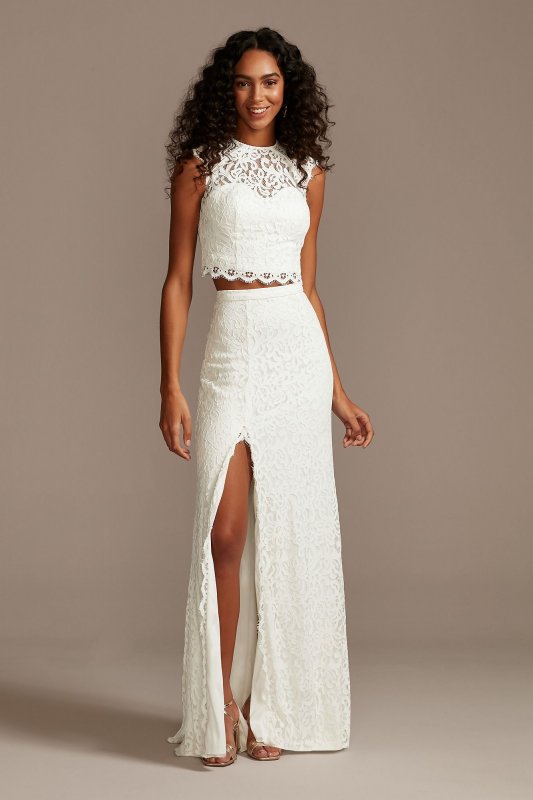 Button Back Lace Cap Sleeve Wedding Separates Top DS150848