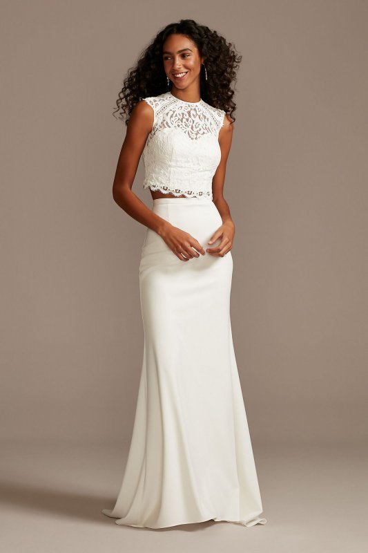 Button Back Lace Cap Sleeve Wedding Separates Top DS150848