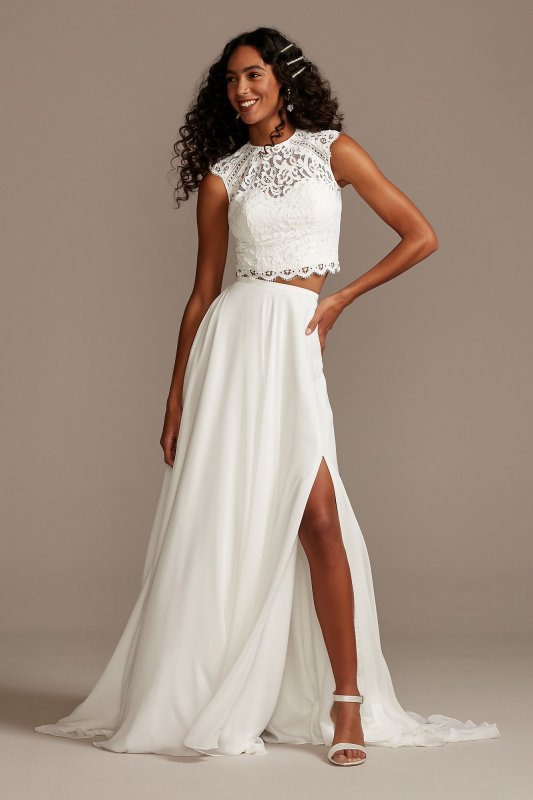Button Back Lace Cap Sleeve Wedding Separates Top DS150848