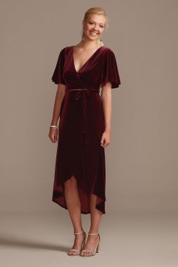 Velvet Flutter Sleeve Midi Dress with Tie Waist DS270123