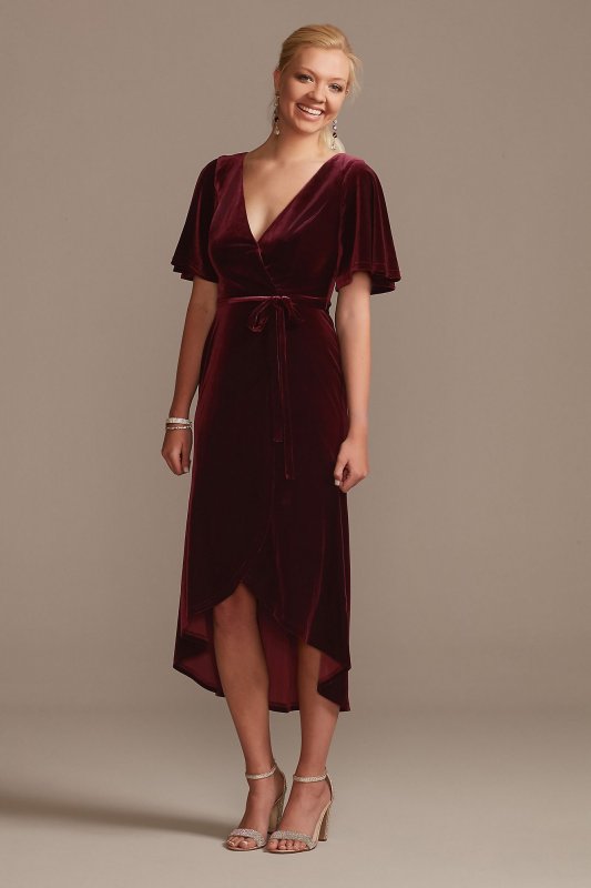 Velvet Flutter Sleeve Midi Dress with Tie Waist DS270123