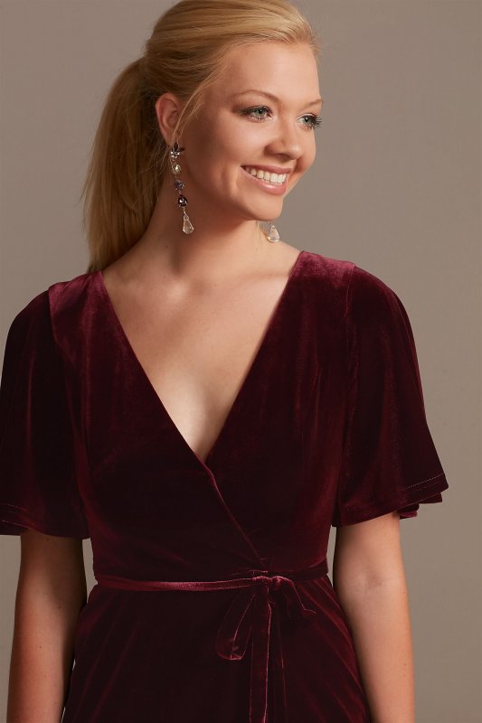 Velvet Flutter Sleeve Midi Dress with Tie Waist DS270123