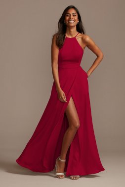 Crepe-Back Satin High Neck Bridesmaid Dress F20096