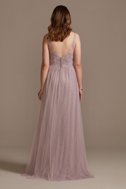 Tank V-Neck Embroidered Soft Net Bridesmaid Dress F20119