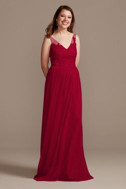 Tank V-Neck Embroidered Soft Net Bridesmaid Dress F20119