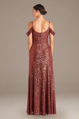 Swag Sleeve Allover Linear Sequin Gown 21982