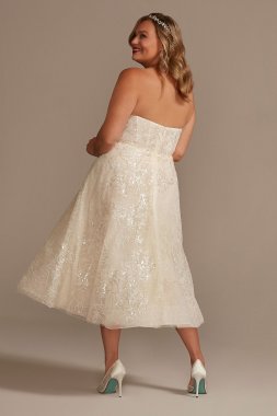Lace Applique Tea-Length Tall Plus Wedding Dress 4XL8CWG903