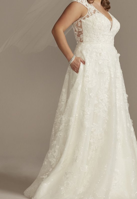 Cap Sleeve 3D Floral Lace Tall Plus Wedding Dress 4XL8CWG907