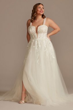 Tall Plus Removable Straps Tulle Wedding Dress 4XL9LSSWG898