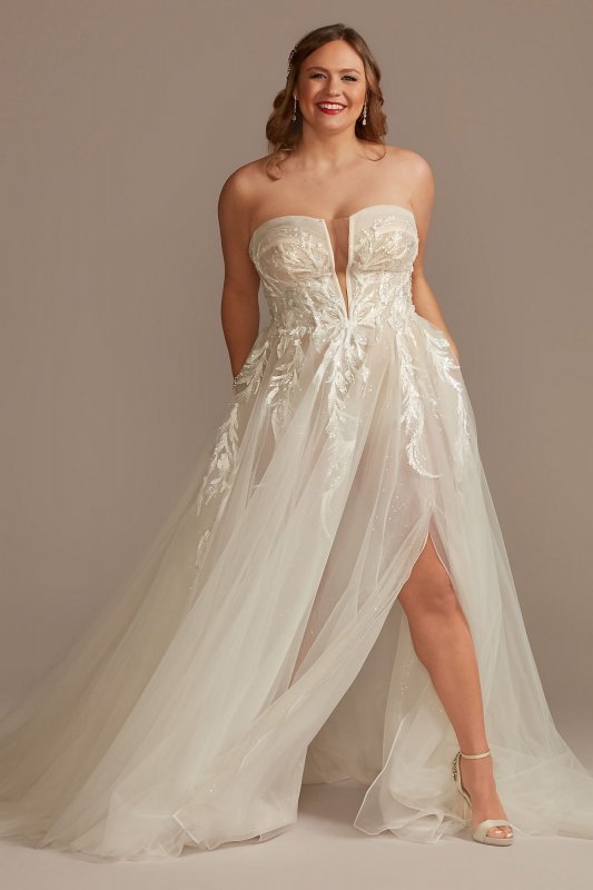 Tall Plus Tulle Bodysuit Wedding Dress with Straps 4XL9MBSWG898