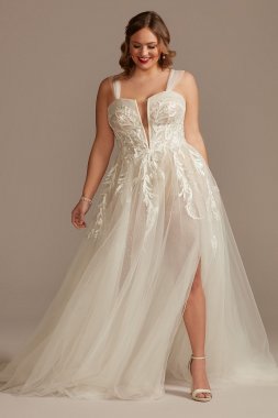 Tall Plus Tulle Bodysuit Wedding Dress with Straps 4XL9MBSWG898