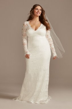 Long Sleeve Lace Tall Plus Wedding Dress with Tie 4XL9WG4045