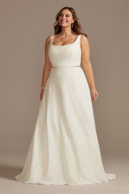 Lace A-Line Square Neck Tall Plus Wedding Dress 4XL9WG4046