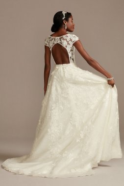 Cap Sleeve 3D Floral Lace Tall Wedding Dress 4XLCWG907