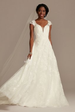 Cap Sleeve 3D Floral Lace Tall Wedding Dress 4XLCWG907