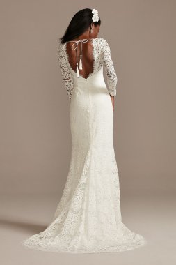 Long Sleeve Lace Tall Wedding Dress with Tie 4XLWG4045