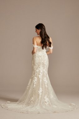 Embellished Lace Swag Sleeve Petite Wedding Dress 7LSSWG899
