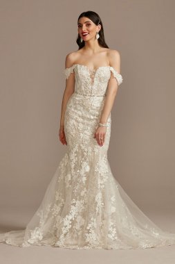 Embellished Lace Swag Sleeve Petite Wedding Dress 7LSSWG899