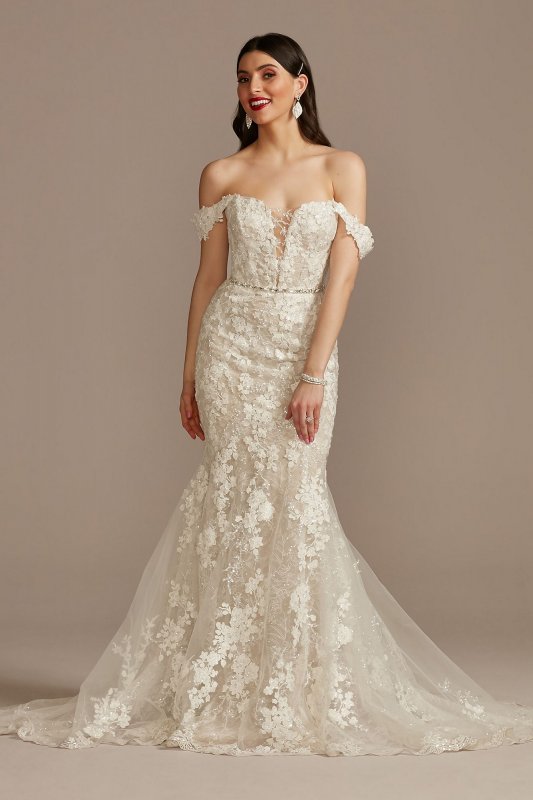 Embellished Lace Swag Sleeve Petite Wedding Dress 7LSSWG899